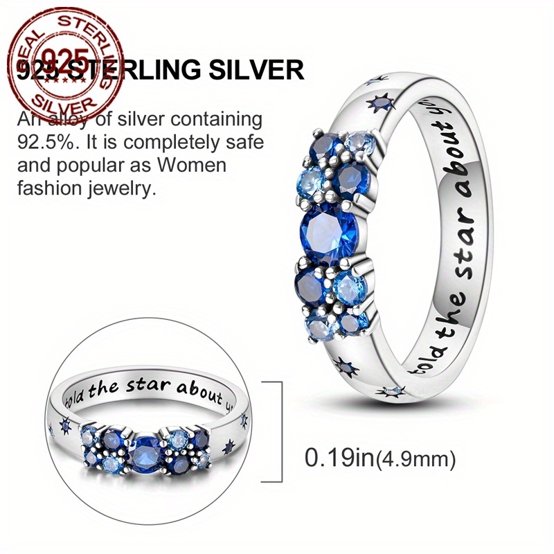925 Sterling Silver Star Code Ring Set Zirconia Hypoallergenic Wedding Jewelry